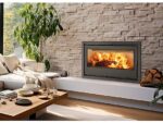 Estufa de Leña Insertable TJ FLAMA 80 – 7,4 kW, ECODESIGN 2022, Doble Combustión, Turbinas, 150 mm, Gris