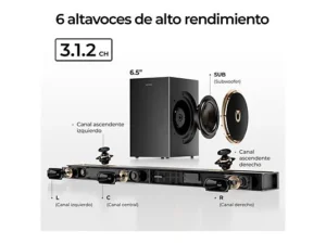 Barra de sonido ULTIMEA Skywave F30 Boom – 3.1.2 Canales, Dolby Atmos, Subwoofer 6.5", Control por App, Bluetooth, Negro - Imagen 6