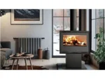 Estufa de Leña TJ JUCAR 80 Pie Central – 7,4 kW, Doble Combustión, ECODESIGN 2022, A+, Acero, Gris