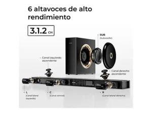 ULTIMEA Skywave F30 – Barra de sonido 3.1.2 Dolby Atmos, Subwoofer 5,25", 300 W, Bluetooth 5.4, HDMI eARC, Control App, Negro - Imagen 8
